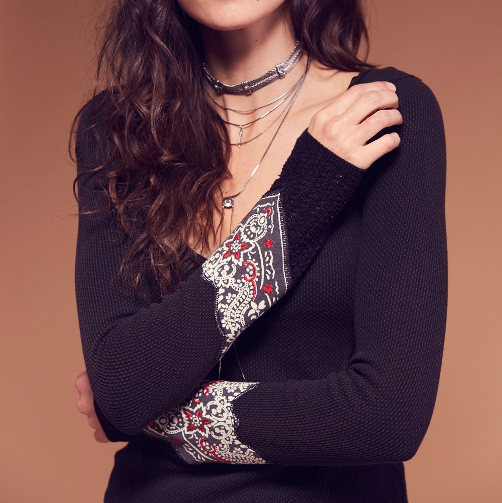 Free People Bandana Thermal Henley in Black